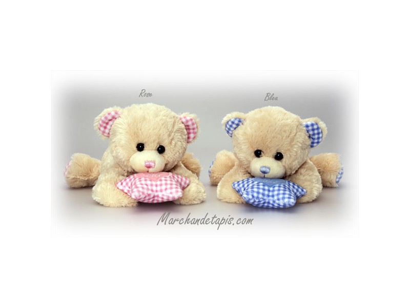 Peluche petit ours couché musical bleu - Taille 30cm - Keel Toys