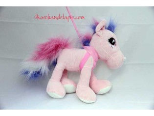 Peluche Poney Rose Laisse - Taille 30cm Laisse 70cm