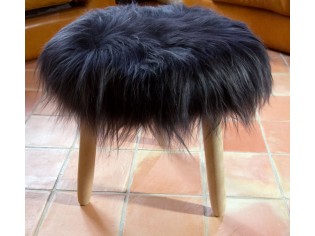 Tabouret Peau de mouton Gris Poils longs