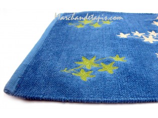 Tapis Chenille Bleu à fleurs 60cm x 90cm