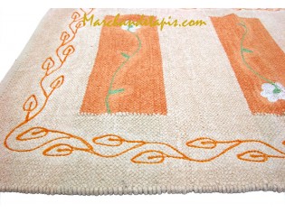 Tapis Chenille Saumon à fleurs 60cm x 90cm