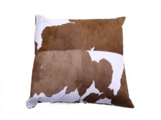 Coussin peau de veau 40x40cm Marron et Blanc