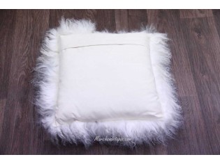 Coussin agneau du Tibet Blanc mèches grises 40cmx40cm