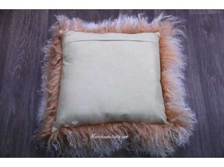 Coussin agneau du Tibet Beige mèches ivoires 40cmx40cm