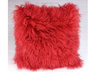 Coussin agneau du tibet rouge vif 40cmx40cm