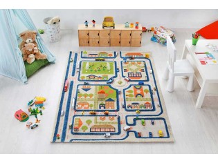 Tapis enfant 3D Ville Bleu - IVI - Tapis enfant 3D, espace de jeu