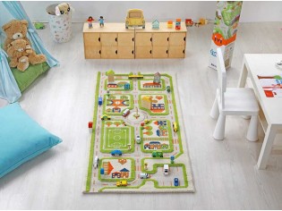 Tapis enfant 3D Ville Bleu - IVI - Tapis enfant 3D, espace de jeu