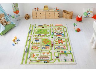 Tapis enfant 3D Ville Bleu - IVI - Tapis enfant 3D, espace de jeu