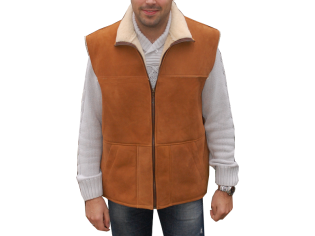 Gilet peau d'agneau lainée, chaleur et confort de la laine et du cuir.