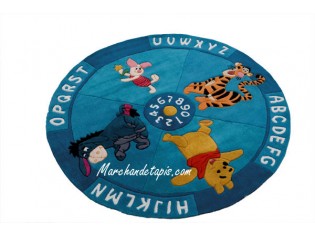 Tapis enfant Disney, Rond, Winnie, Alphabet et chiffres, 150cm