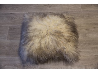 Coussin agneau du Tibet Ivoire Mèches grises 40cmx40cm. Très joli coussin