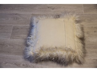 Coussin agneau du Tibet Ivoire Mèches grises 40cmx40cm. Très joli coussin