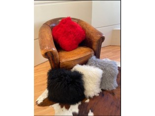 Coussin agneau du Tibet Ivoire Mèches grises 40cmx40cm. Très joli coussin