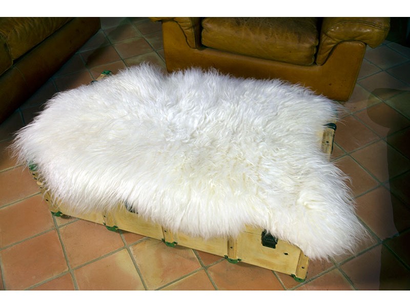 Peau de mouton, Blanc naturel 120-130cm - Tannage écologique - Une sélection Marchand de tapis
