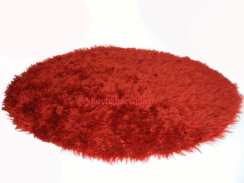 Tapis Flokati 150cm rond Brique
