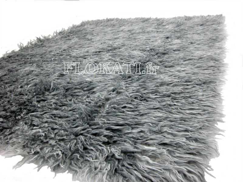 Tapis Flokati Rond 150cm Gris mix. Marchand de tapis